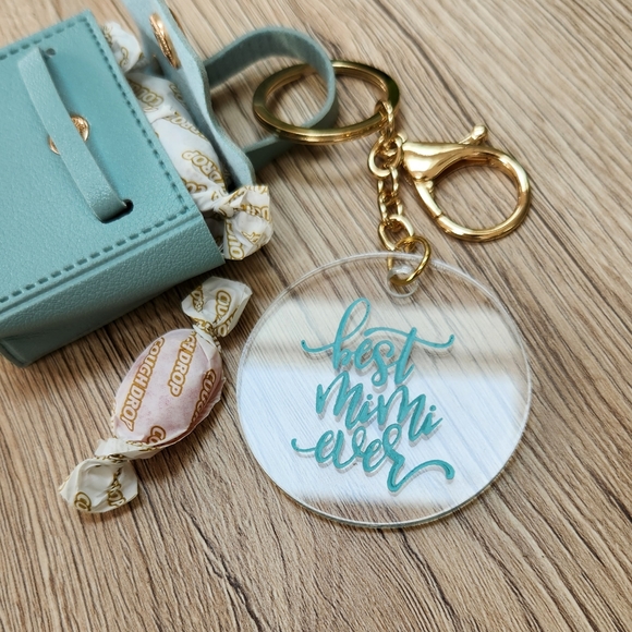 MIMI GIFT!!! Mini Purse Keychain with Laser Engraved Charm - " Best Mimi Ever" - Picture 7 of 12